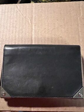 Alexander Wang Black Leather Card Holder with Silver Corner Accents